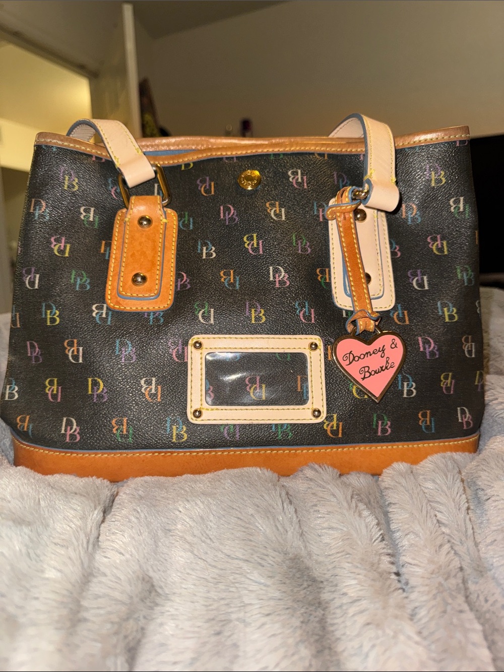 Dooney & Bourke Multicolor Signature Logo Tote - Black with Duo Tan Details